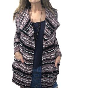 LED Maternity Wool Cotton Blend Cardigan Sweater Sz S Tweed Chunky Colorful Cozy